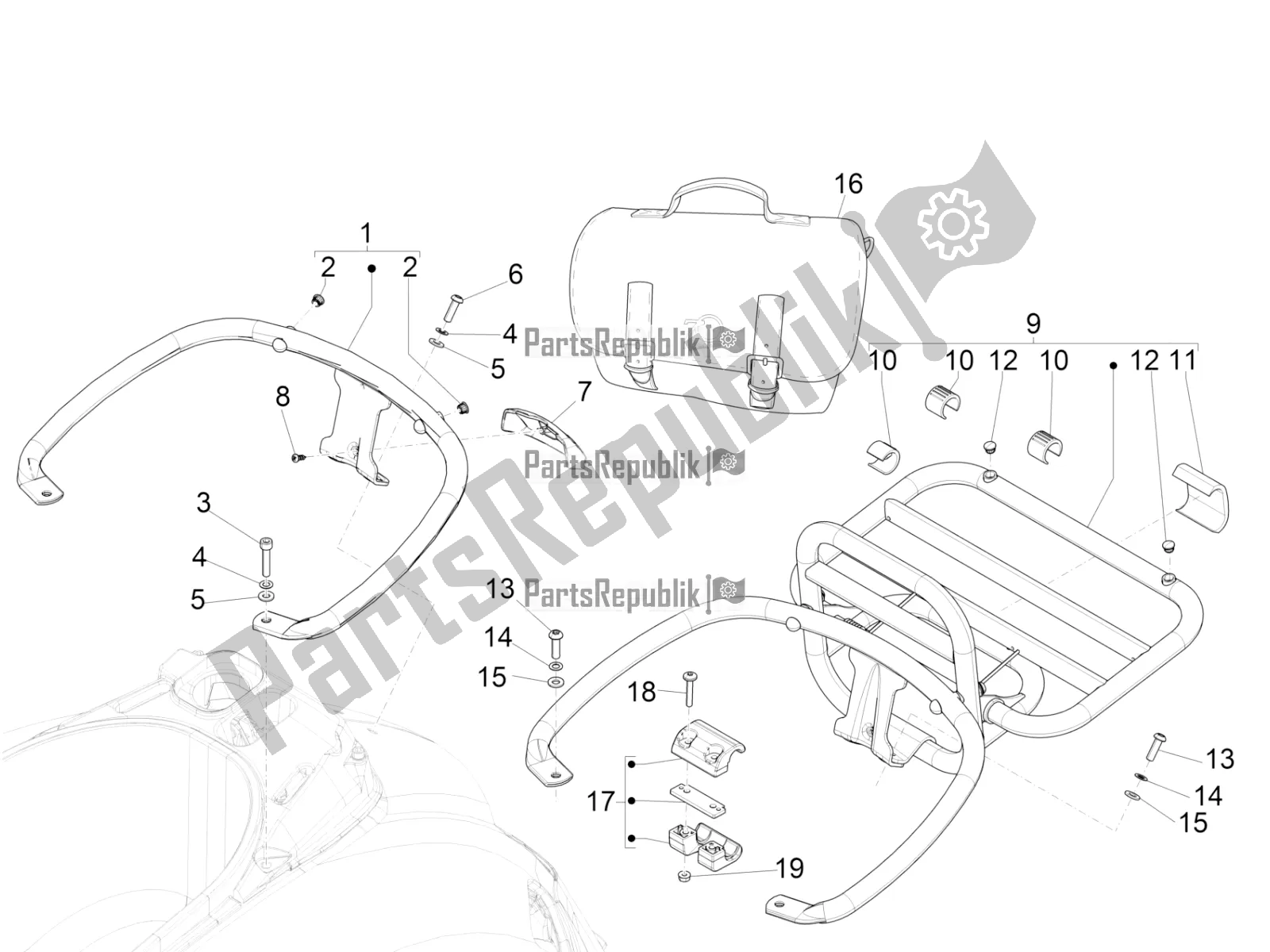 Toutes les pièces pour le Porte-bagages Arrière du Vespa GTS 125 Super IE 2016