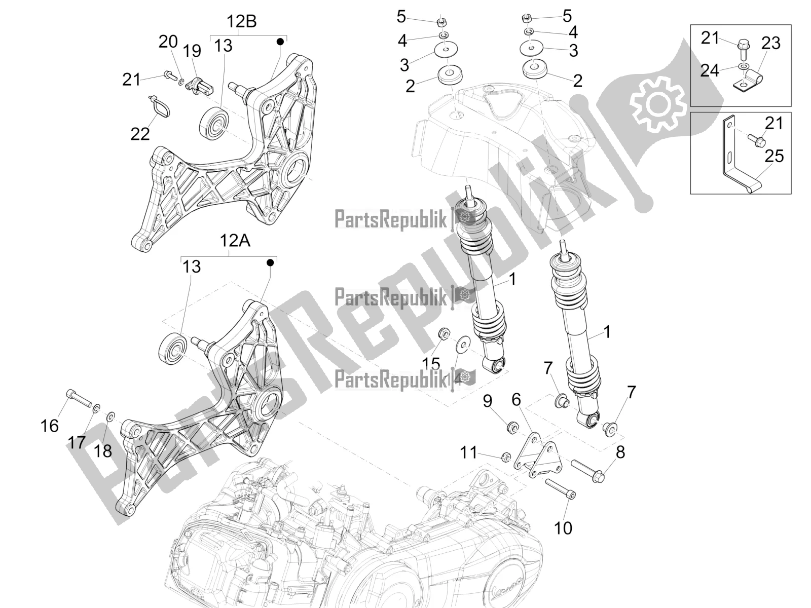 Todas las partes para Suspensión Trasera - Amortiguador / S de Vespa GTS 125 Super IE 2016