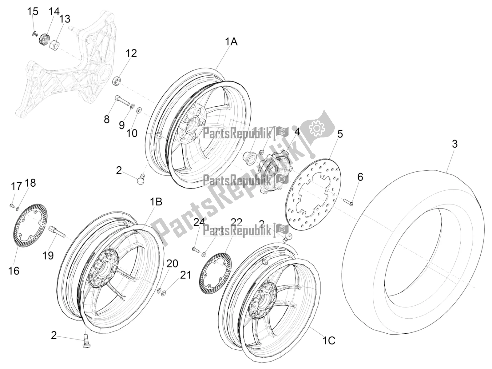 Toutes les pièces pour le Roue Arrière du Vespa GTS 125 Super IE 2016