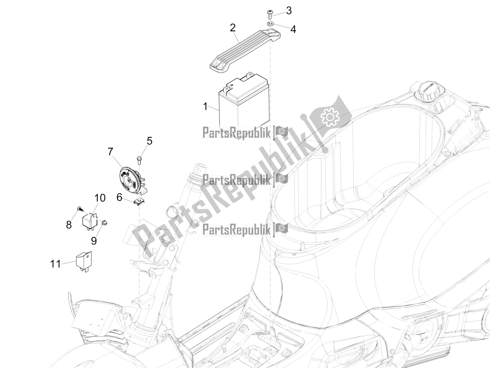 Todas las partes para Interruptores De Control Remoto - Batería - Bocina de Vespa GTS 125 Super IE 2016