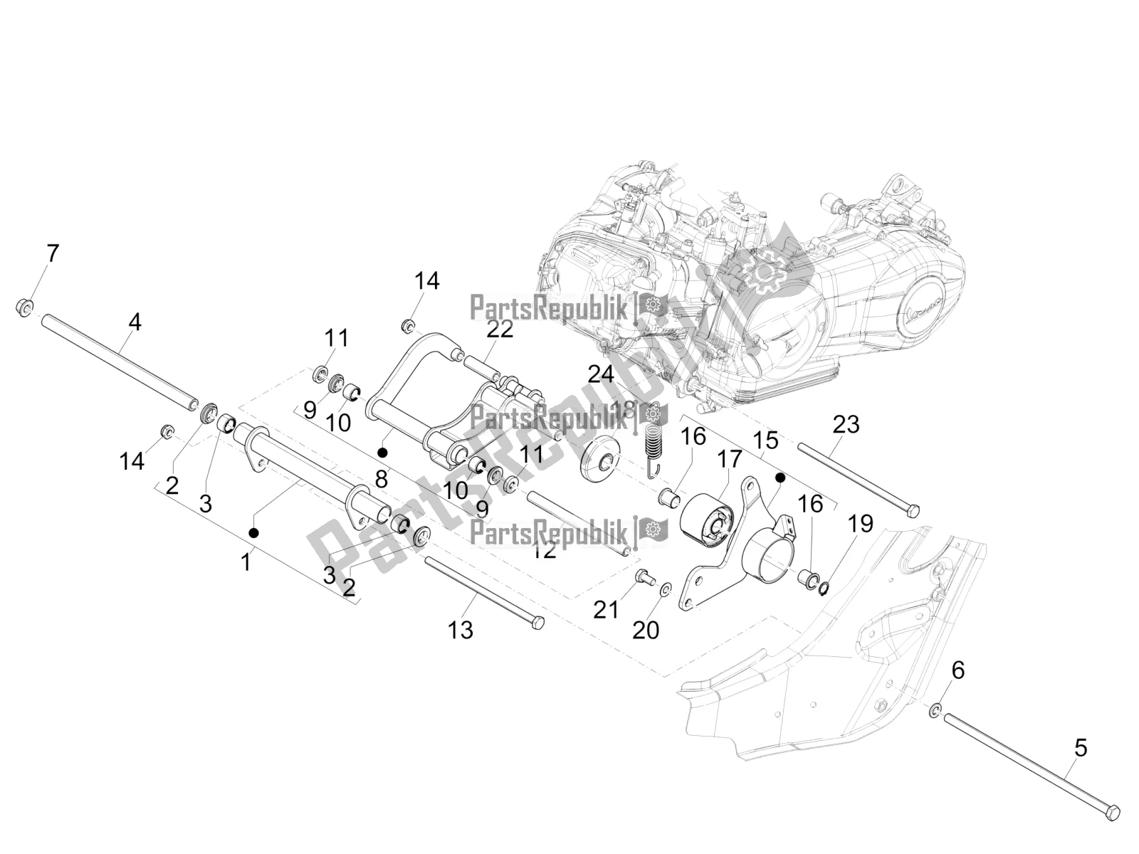 Toutes les pièces pour le Bras Oscillant du Vespa GTS 125 Super IE 2016