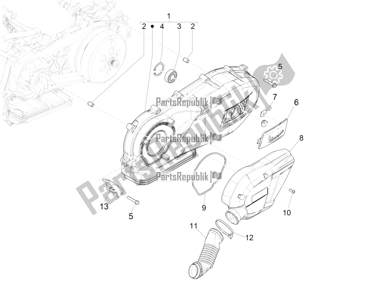 Toutes les pièces pour le Couvercle De Carter - Refroidissement Du Carter du Vespa GTS 150 3V IE ABS 2016