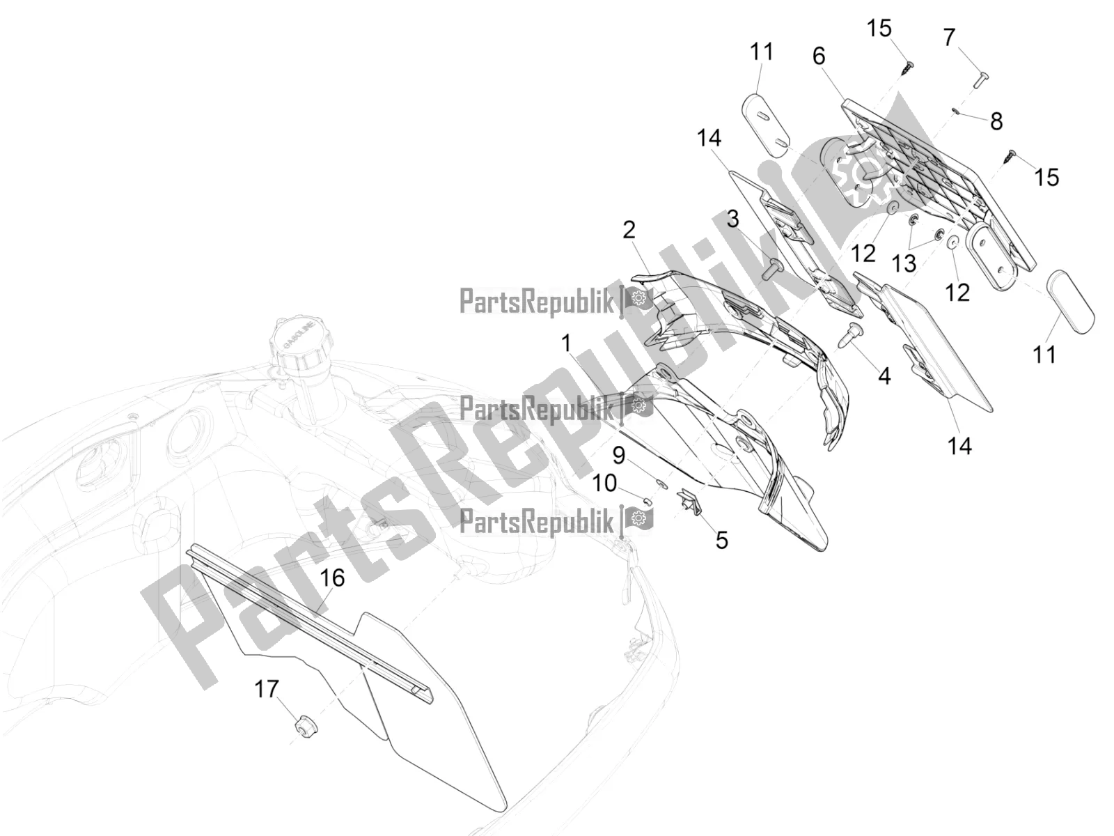 All parts for the Rear Cover - Splash Guard of the Vespa GTS 150 3V IE ABS 2016
