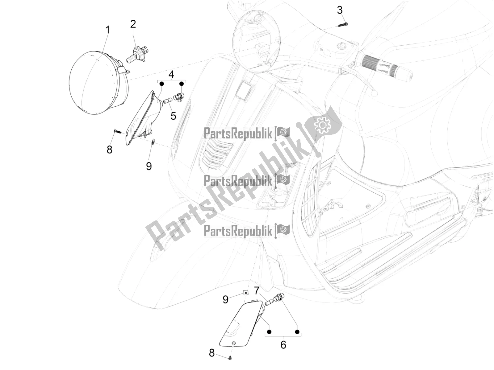 All parts for the Front Headlamps - Turn Signal Lamps of the Vespa GTS 150 3V IE ABS 2017