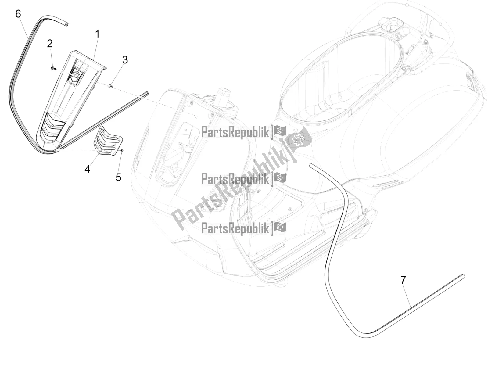 All parts for the Front Shield of the Vespa GTS 150 3V IE ABS 2017
