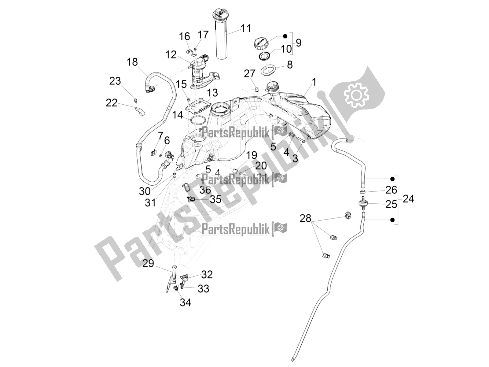 Todas las partes para Depósito De Combustible de Vespa GTS 150 3V IE ABS 2017