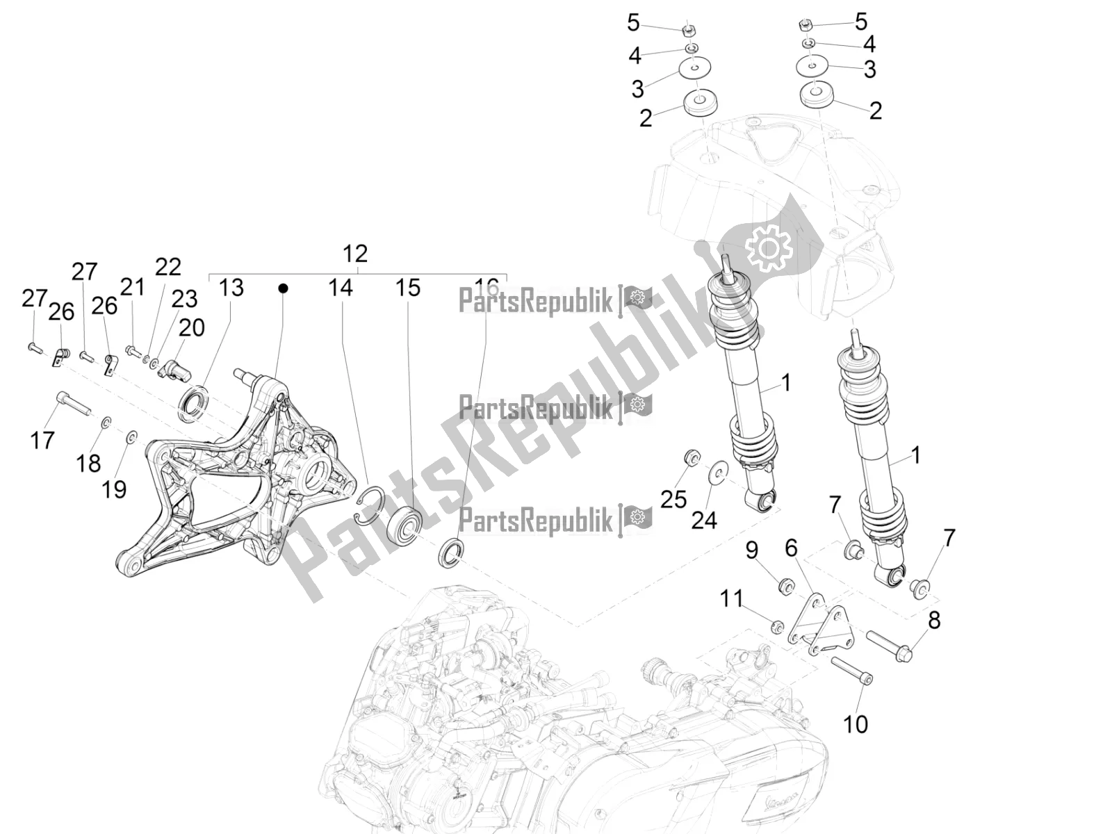 Todas las partes para Suspensión Trasera - Amortiguador / S de Vespa GTS 150 3V IE ABS 2017