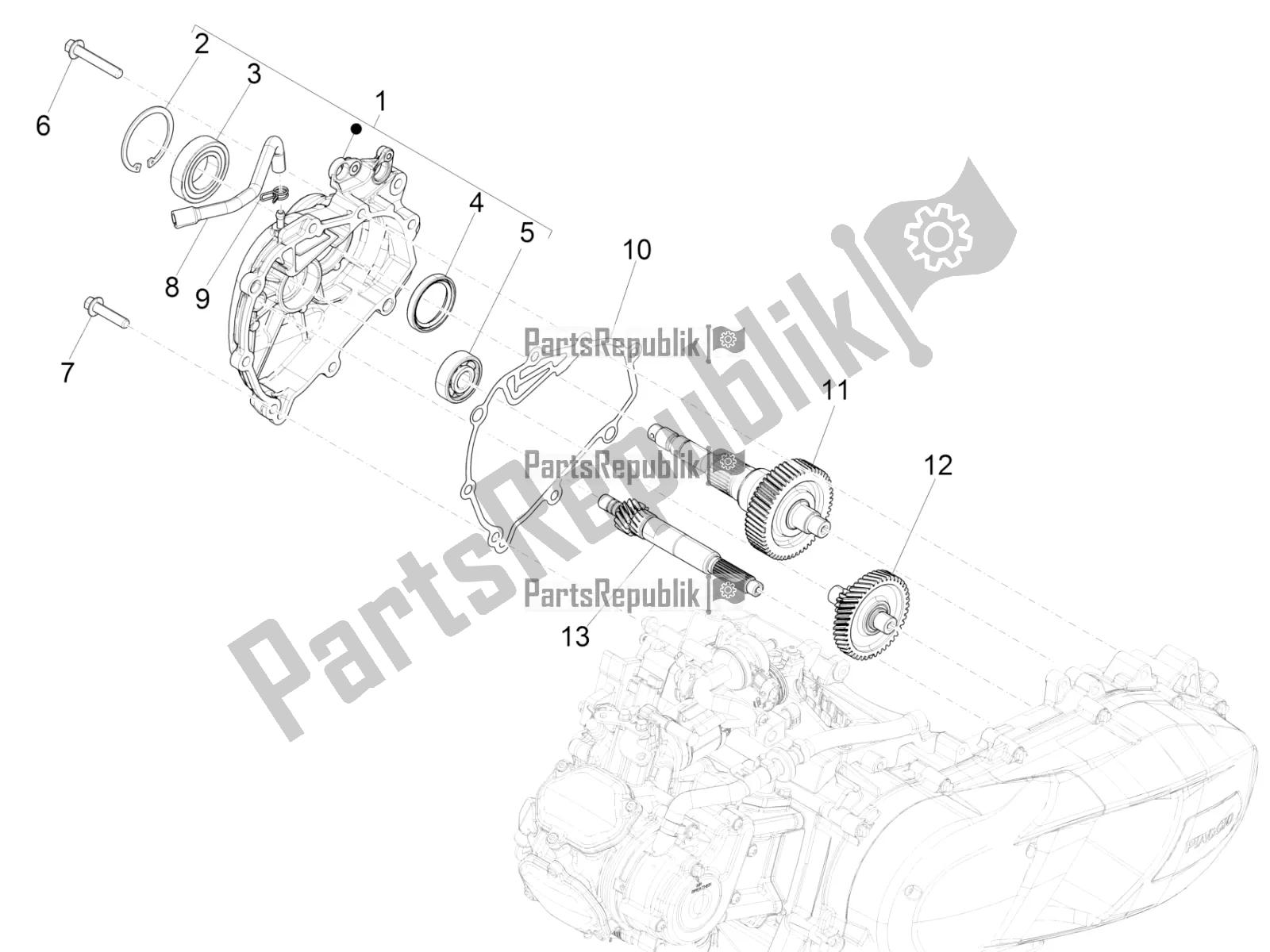 All parts for the Reduction Unit of the Vespa GTS 150 3V IE ABS 2017