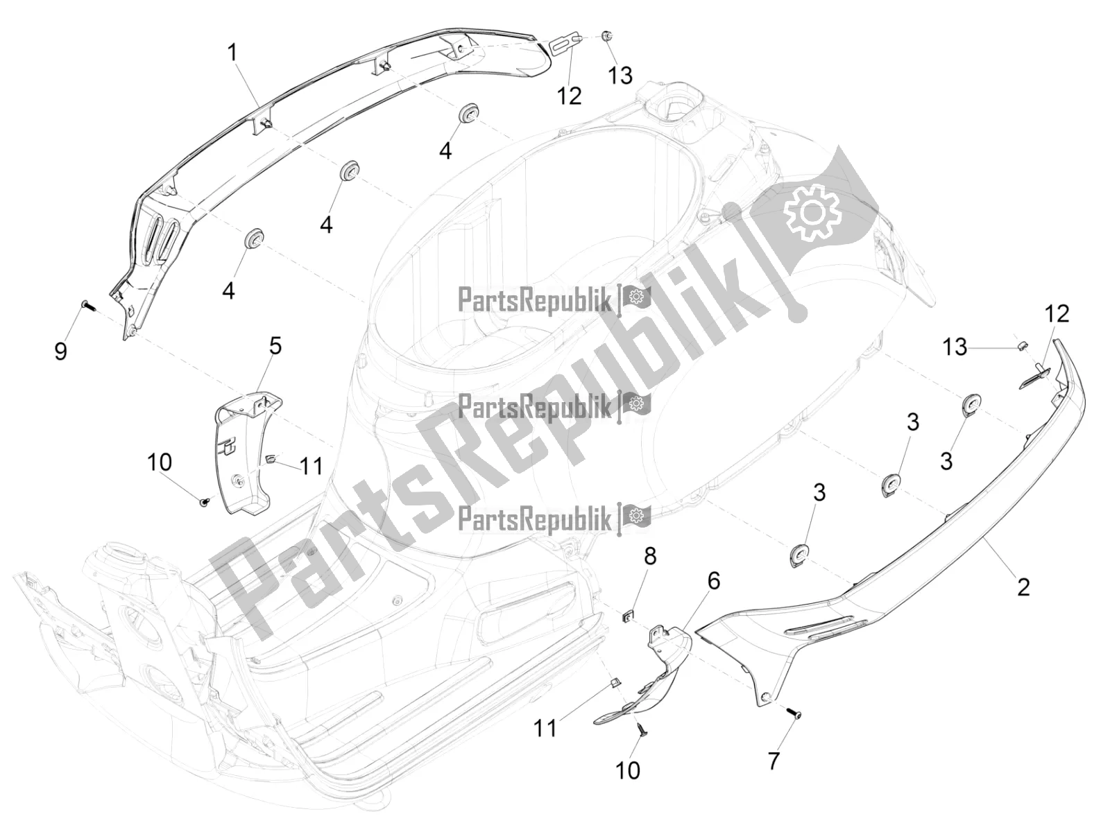 Toutes les pièces pour le Couvercle Latéral - Spoiler du Vespa GTS 150 3V IE ABS 2017