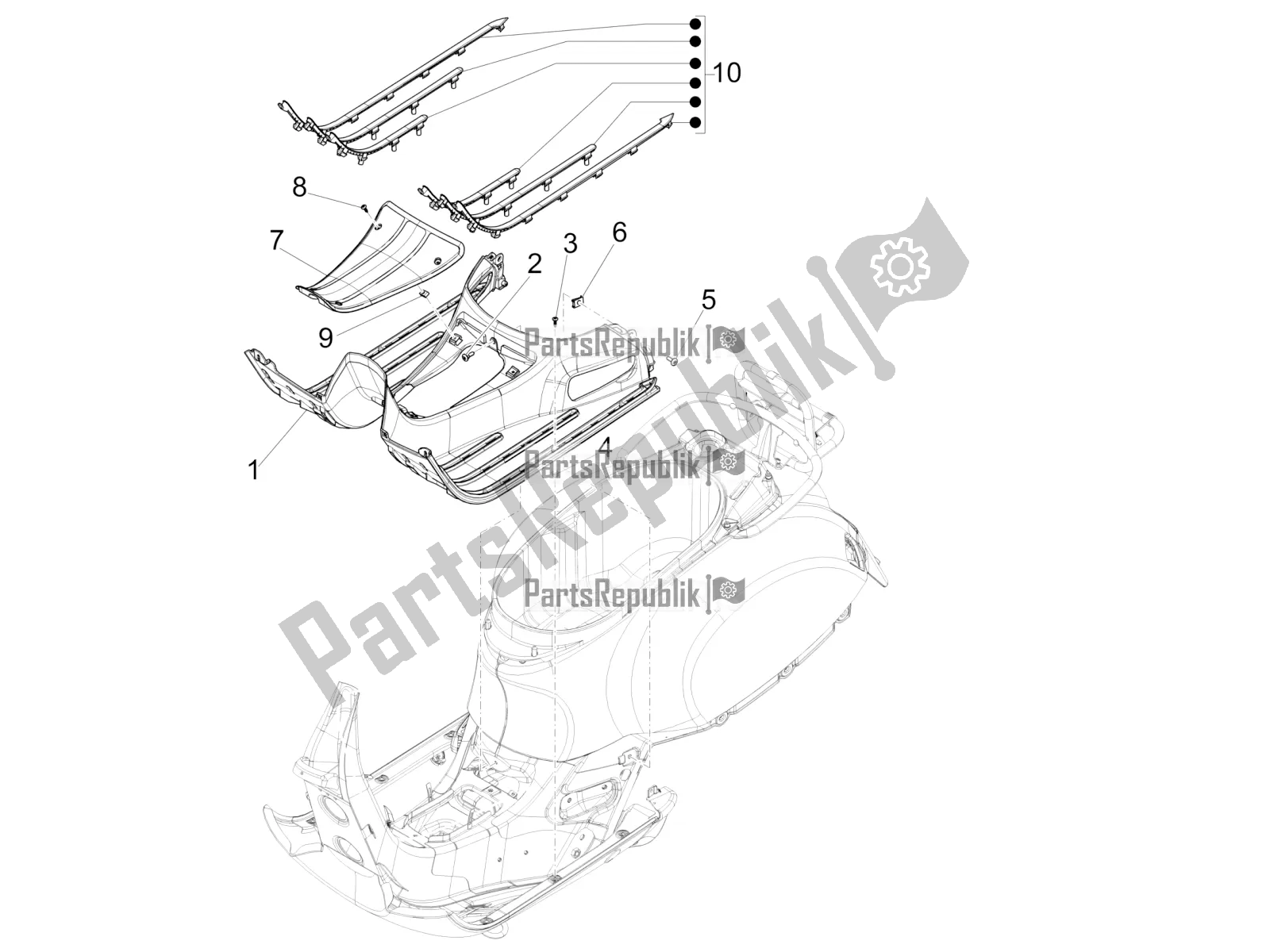 All parts for the Central Cover - Footrests of the Vespa GTS 150 3V IE ABS 2018