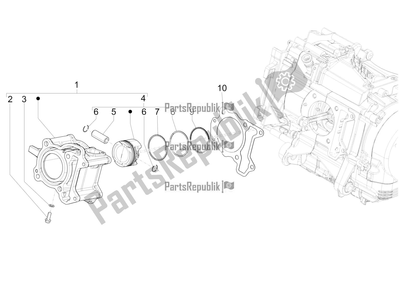 Todas las partes para Unidad De Pasador Cilindro-pistón-muñeca de Vespa GTS 150 3V IE ABS 2018