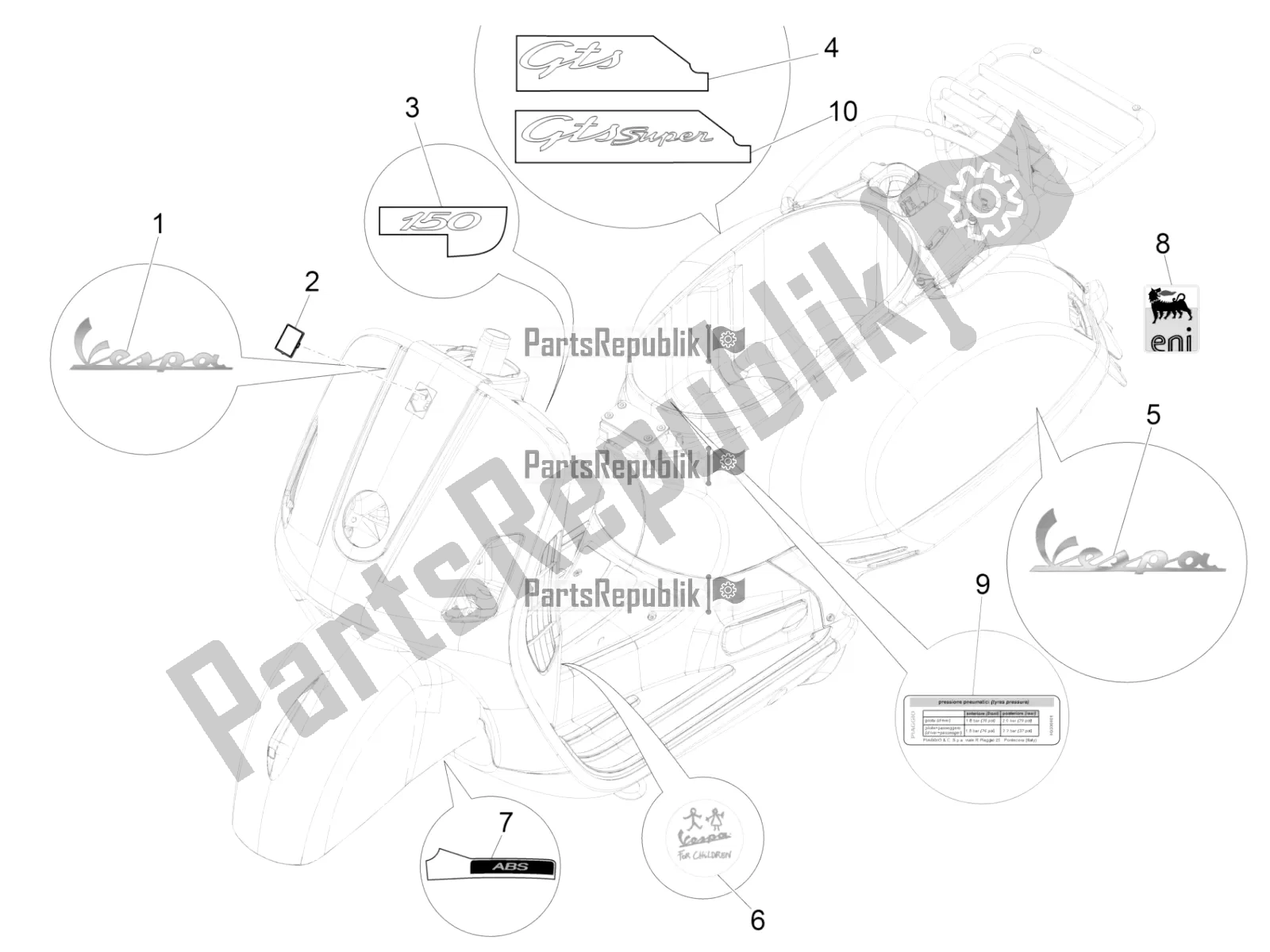 Todas las partes para Placas - Emblemas de Vespa GTS 150 3V IE ABS 2018