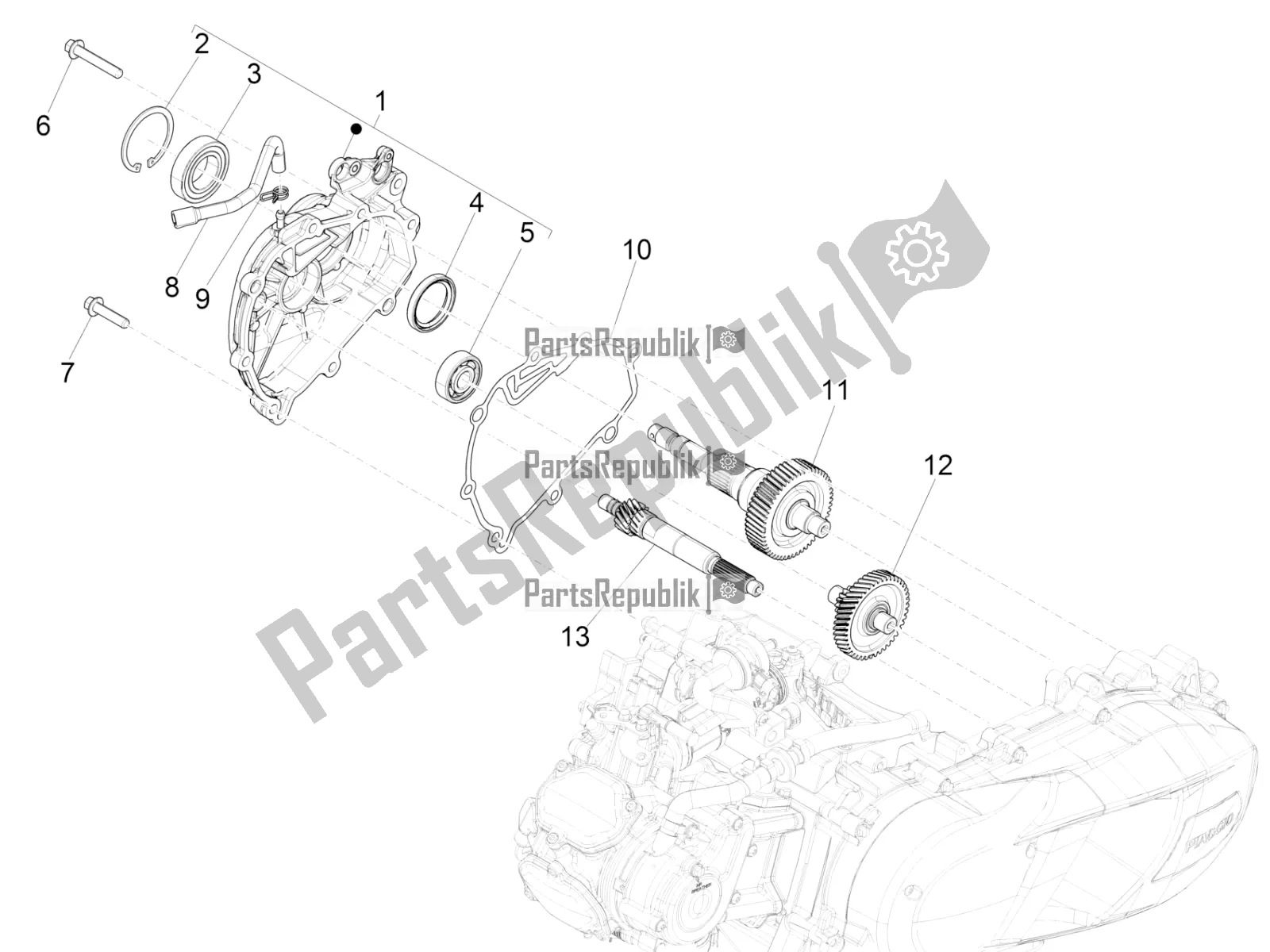 All parts for the Reduction Unit of the Vespa GTS 150 3V IE ABS 2018