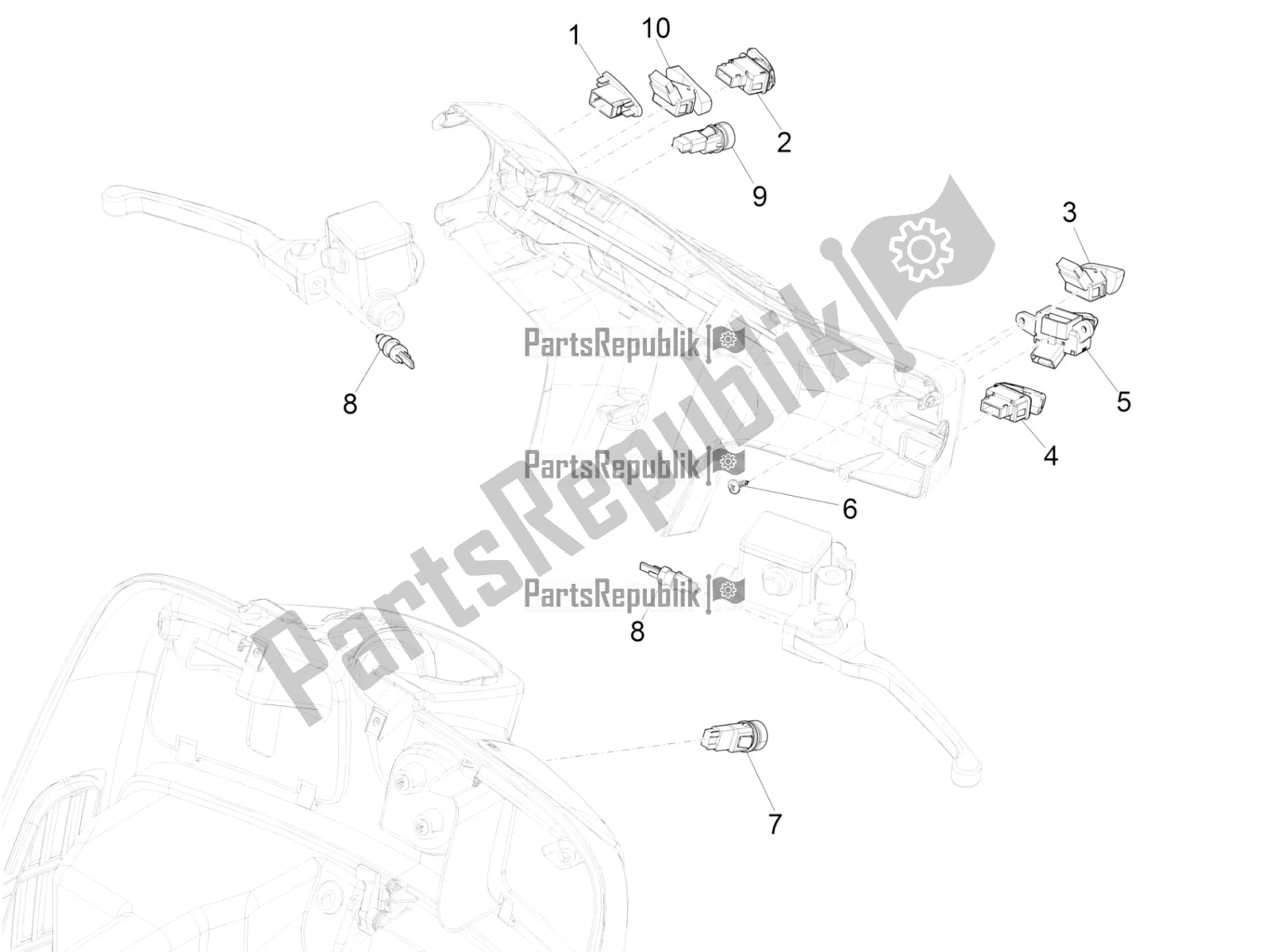 Toutes les pièces pour le Sélecteurs - Interrupteurs - Boutons du Vespa GTS 150 3V IE ABS 2018
