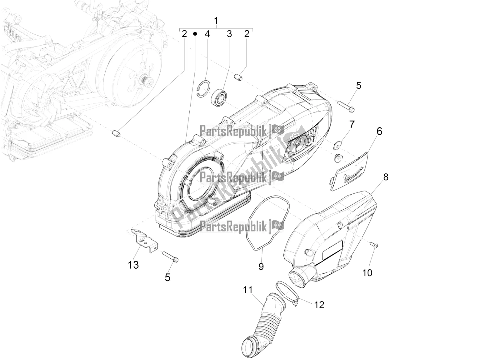 Toutes les pièces pour le Couvercle De Carter - Refroidissement Du Carter du Vespa GTS 150 3V IE ABS 2019