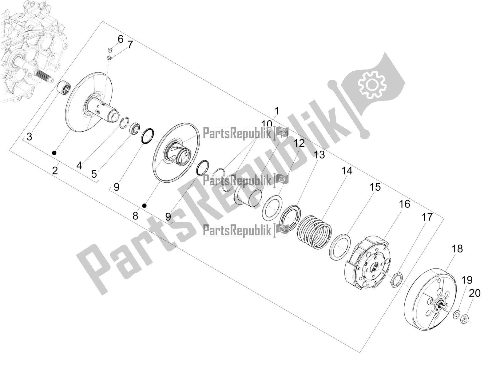 All parts for the Driven Pulley of the Vespa GTS 150 3V IE ABS 2019