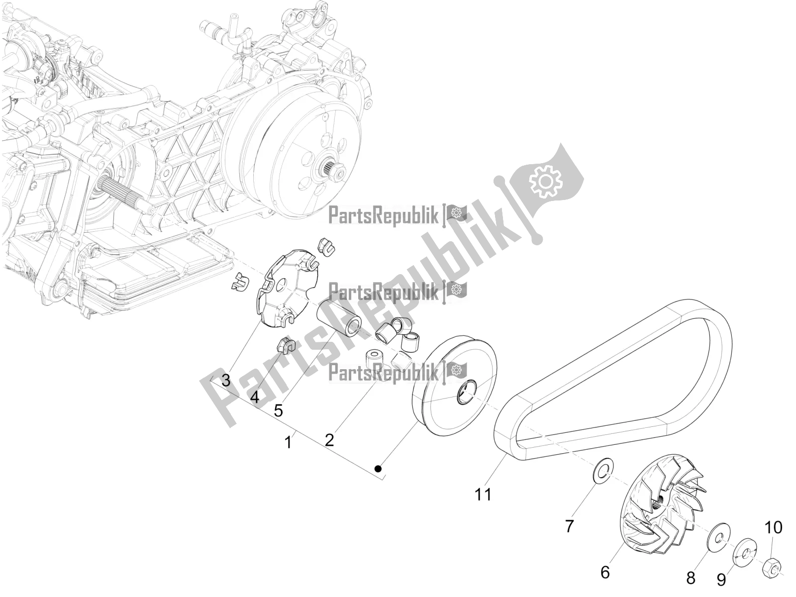 All parts for the Driving Pulley of the Vespa GTS 150 3V IE ABS 2019