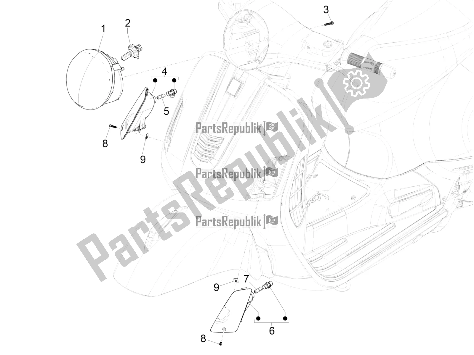 All parts for the Front Headlamps - Turn Signal Lamps of the Vespa GTS 150 3V IE ABS 2019