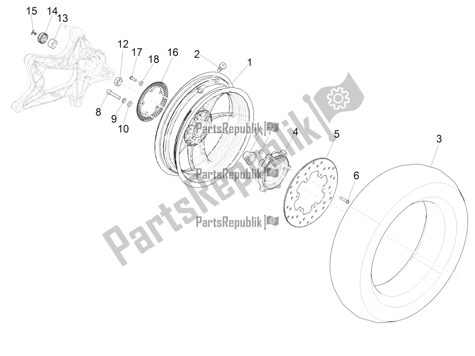 Toutes les pièces pour le Roue Arrière du Vespa GTS 150 3V IE ABS 2019