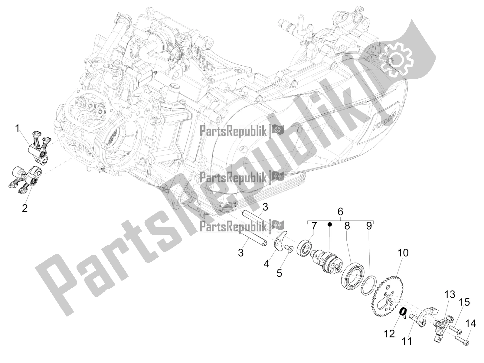 All parts for the Rocking Levers Support Unit of the Vespa GTS 150 3V IE ABS 2019