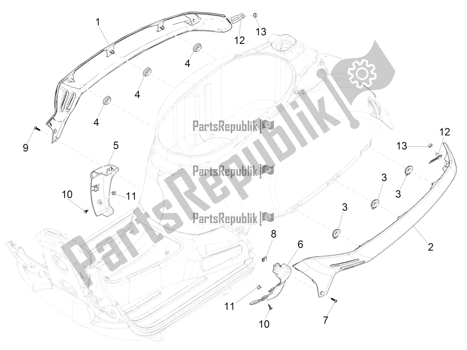 Toutes les pièces pour le Couvercle Latéral - Spoiler du Vespa GTS 150 3V IE ABS 2019