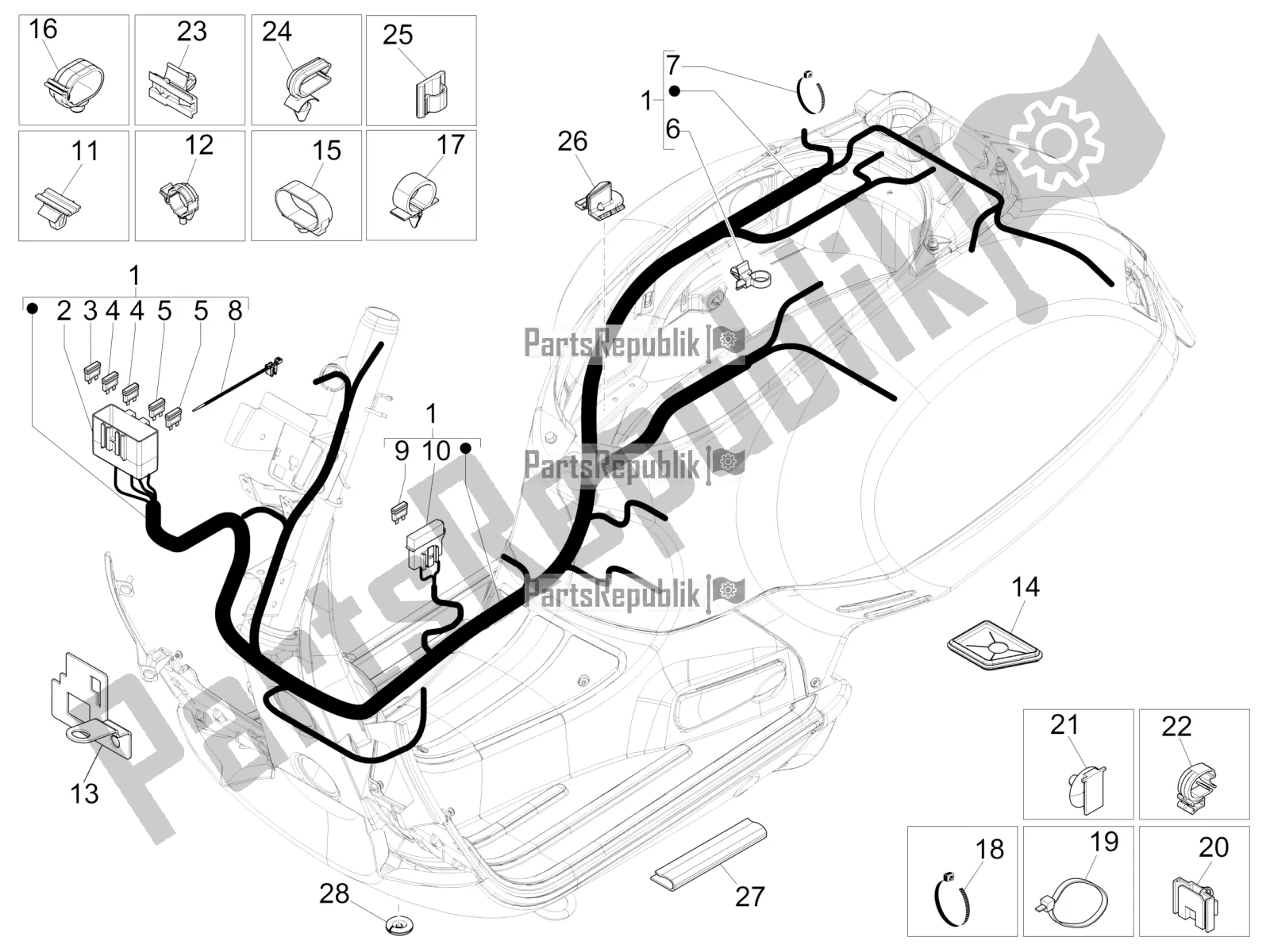 Toutes les pièces pour le Faisceau De Câbles Principal du Vespa GTS 150 Super 3V IE 2016