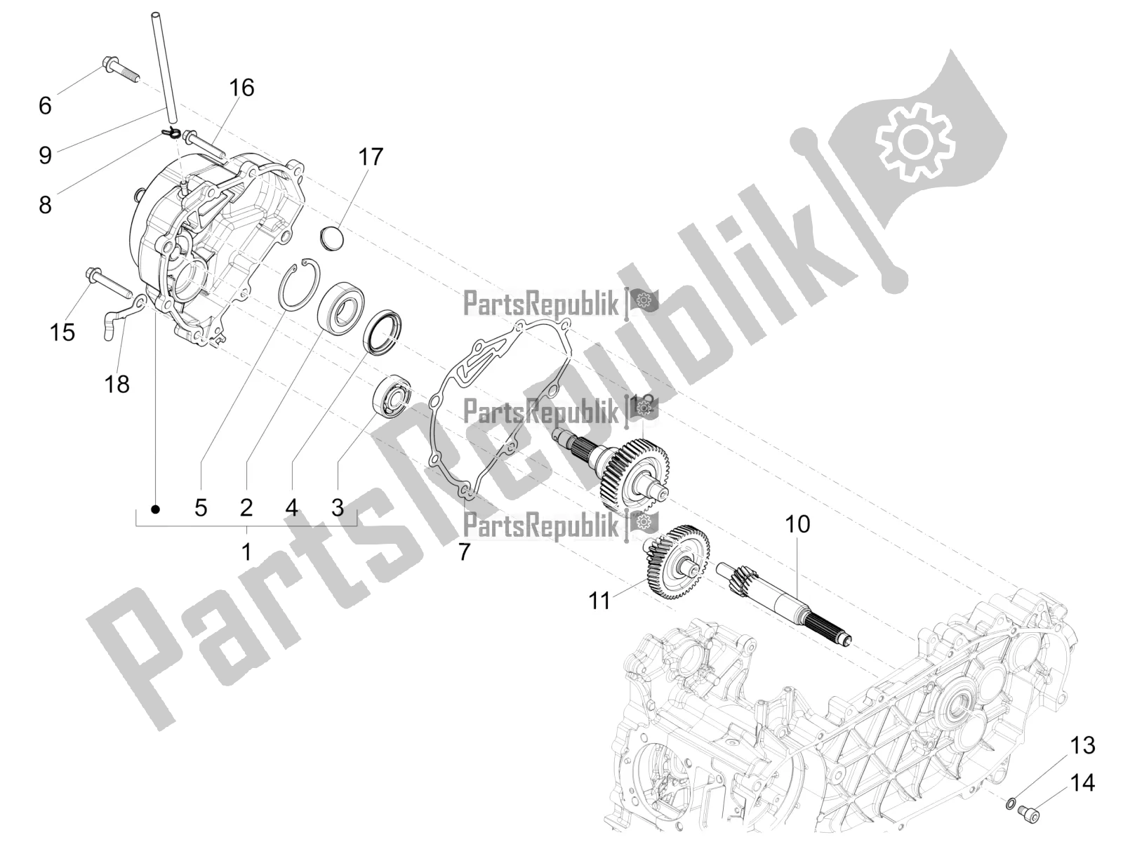 All parts for the Reduction Unit of the Vespa GTS 150 Super 3V IE 2016