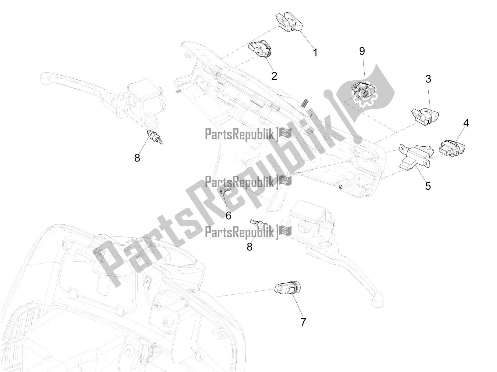 All parts for the Selectors - Switches - Buttons of the Vespa GTS 150 Super 3V IE 2016