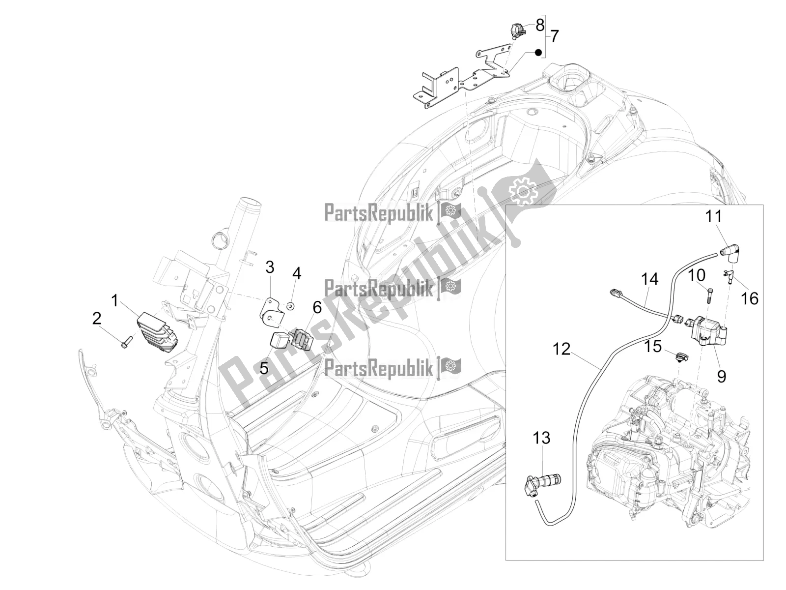 All parts for the Voltage Regulators - Electronic Control Units (ecu) - H. T. Coil of the Vespa GTS 150 Super 3V IE 2016