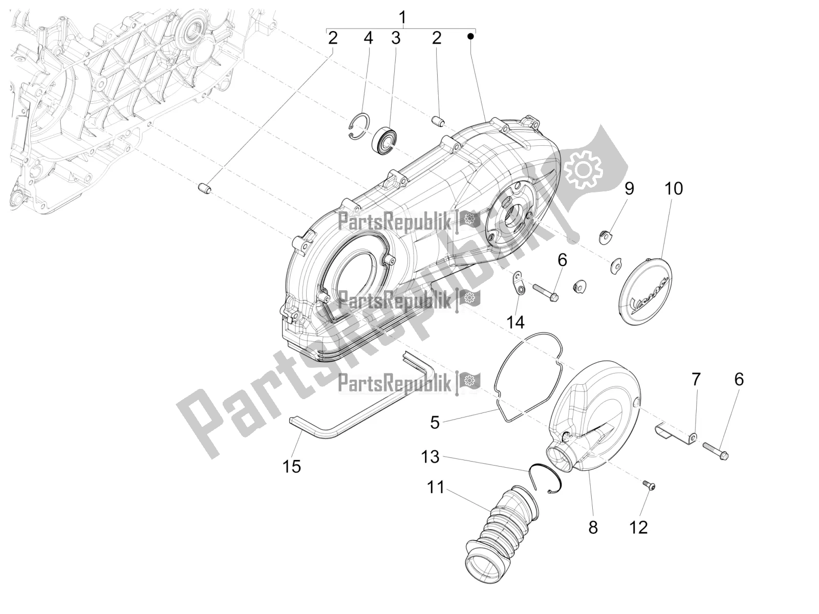 Toutes les pièces pour le Couvercle De Carter - Refroidissement Du Carter du Vespa GTS 150 Super 3V IE 2017