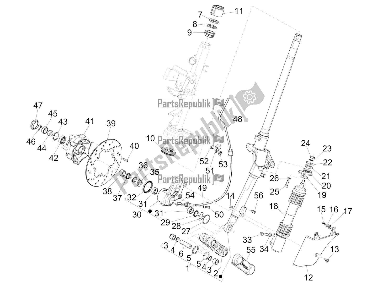 All parts for the Fork/steering Tube - Steering Bearing Unit of the Vespa GTS 150 Super 3V IE 2017