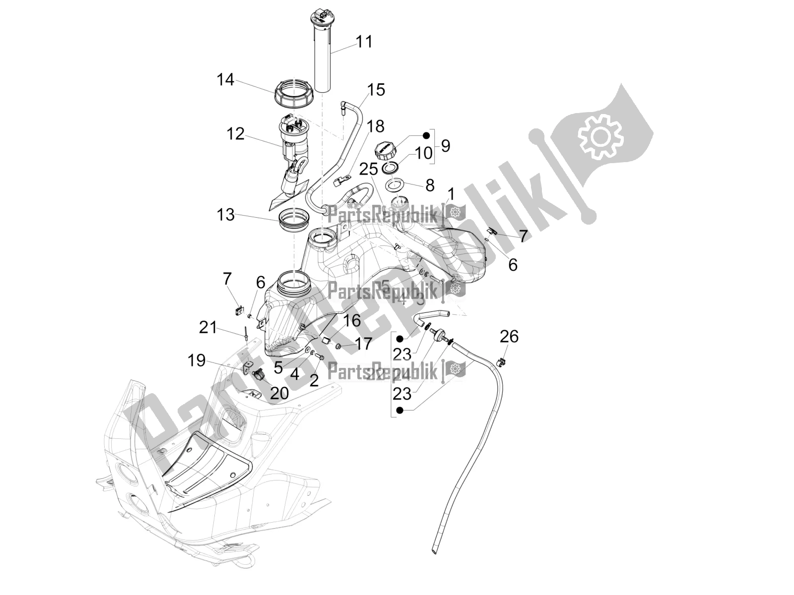 All parts for the Fuel Tank of the Vespa GTS 150 Super 3V IE 2017