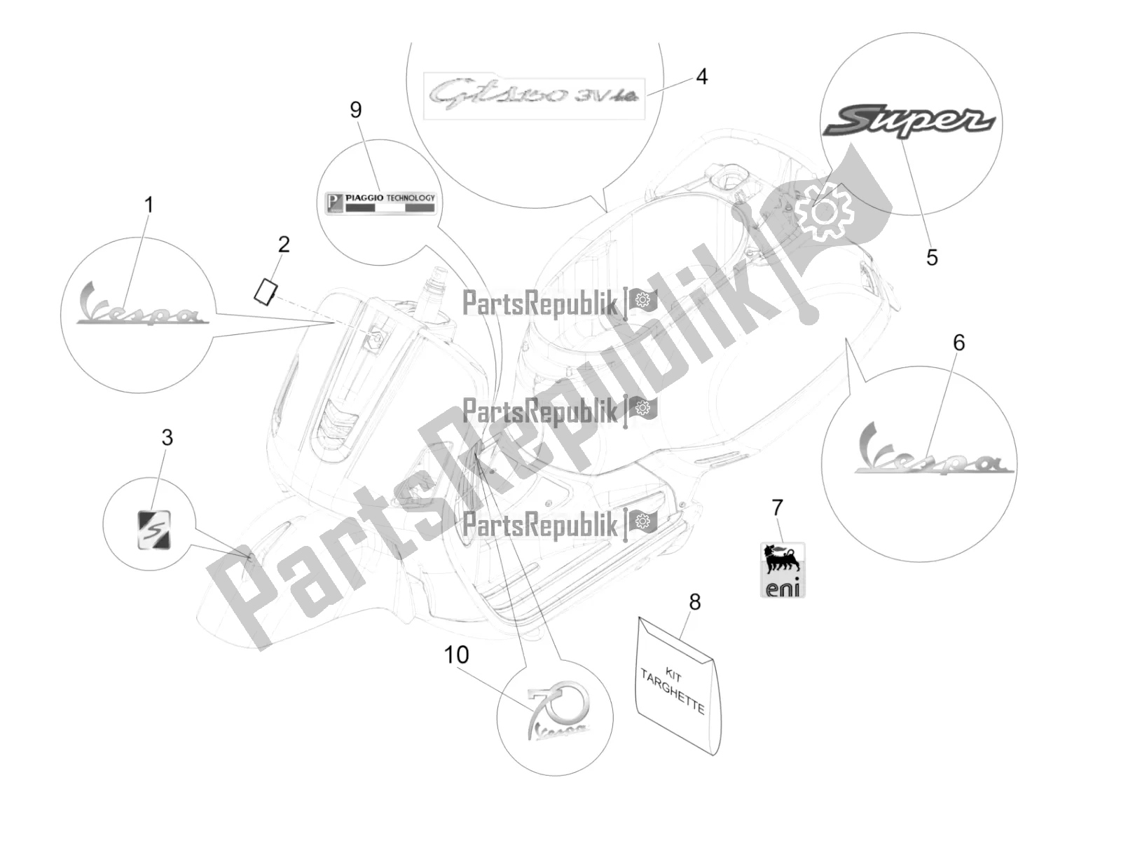 Todas las partes para Placas - Emblemas de Vespa GTS 150 Super 3V IE 2017