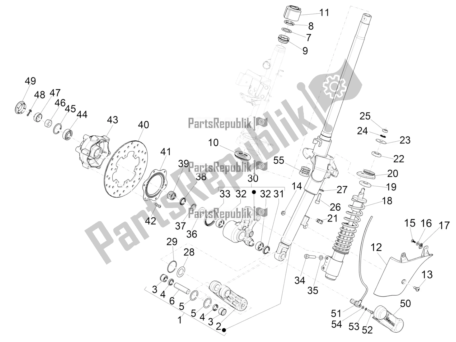 Toutes les pièces pour le Fourche / Tube De Direction - Palier De Direction du Vespa GTS 150 Super 3V IE ABS 2017