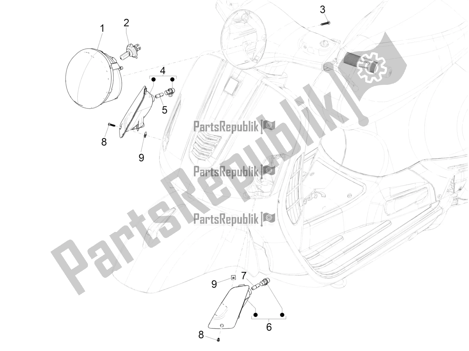 All parts for the Front Headlamps - Turn Signal Lamps of the Vespa GTS 150 Super 3V IE ABS 2017