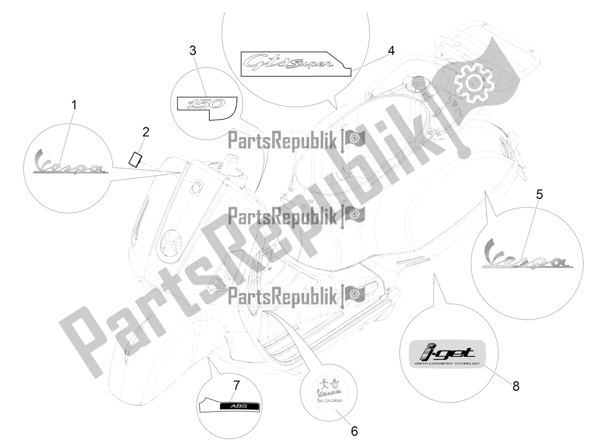 All parts for the Plates - Emblems of the Vespa GTS 150 Super 3V IE ABS 2017