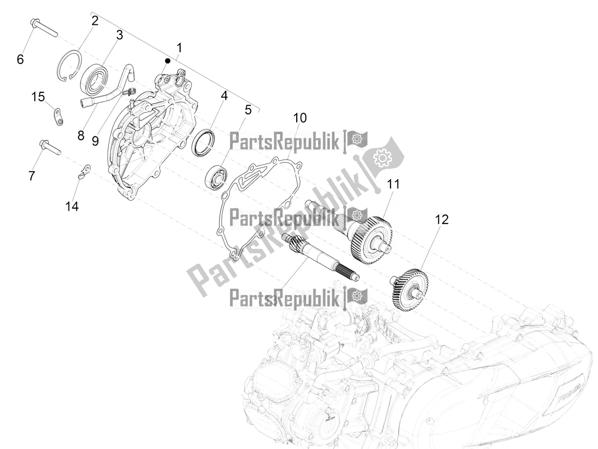 All parts for the Reduction Unit of the Vespa GTS 150 Super 3V IE ABS 2017