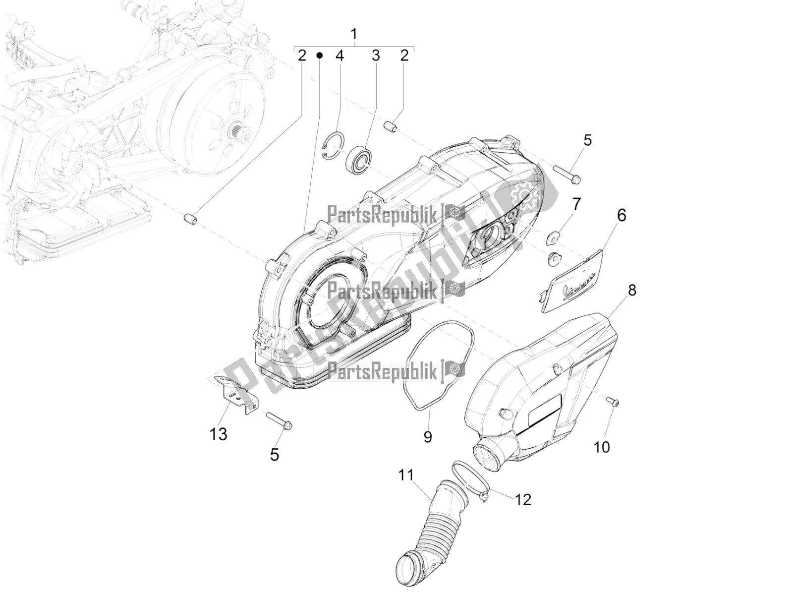 Toutes les pièces pour le Couvercle De Carter - Refroidissement Du Carter du Vespa GTS 150 Super 3V IE ABS 2018