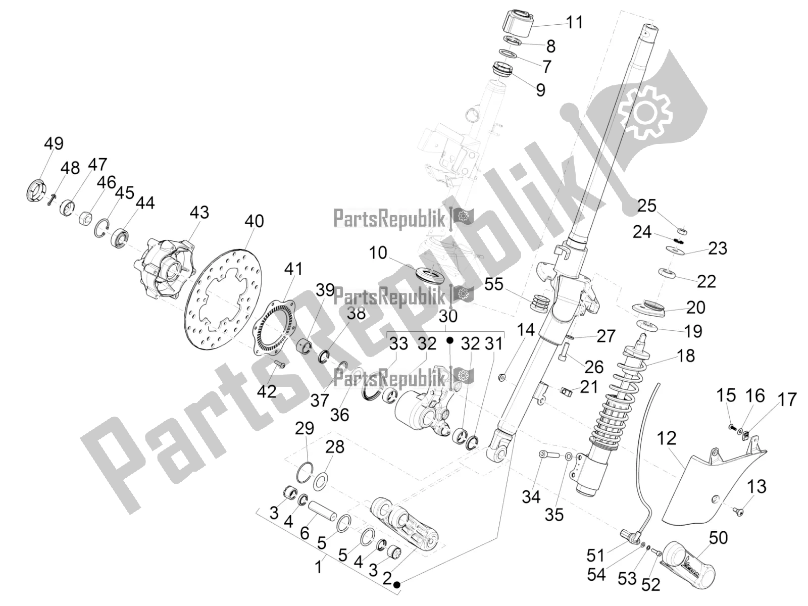 Toutes les pièces pour le Fourche / Tube De Direction - Palier De Direction du Vespa GTS 150 Super 3V IE ABS 2018