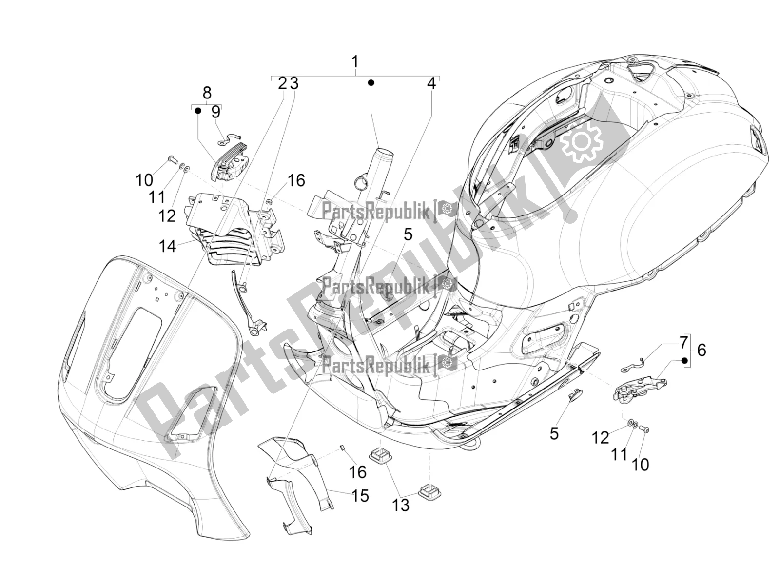 All parts for the Frame/bodywork of the Vespa GTS 150 Super 3V IE ABS 2018