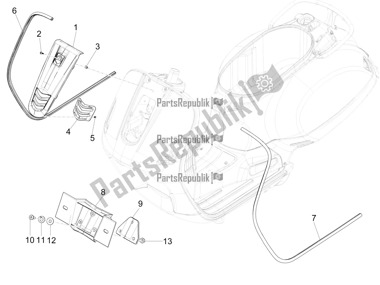 All parts for the Front Shield of the Vespa GTS 150 Super 3V IE ABS 2018