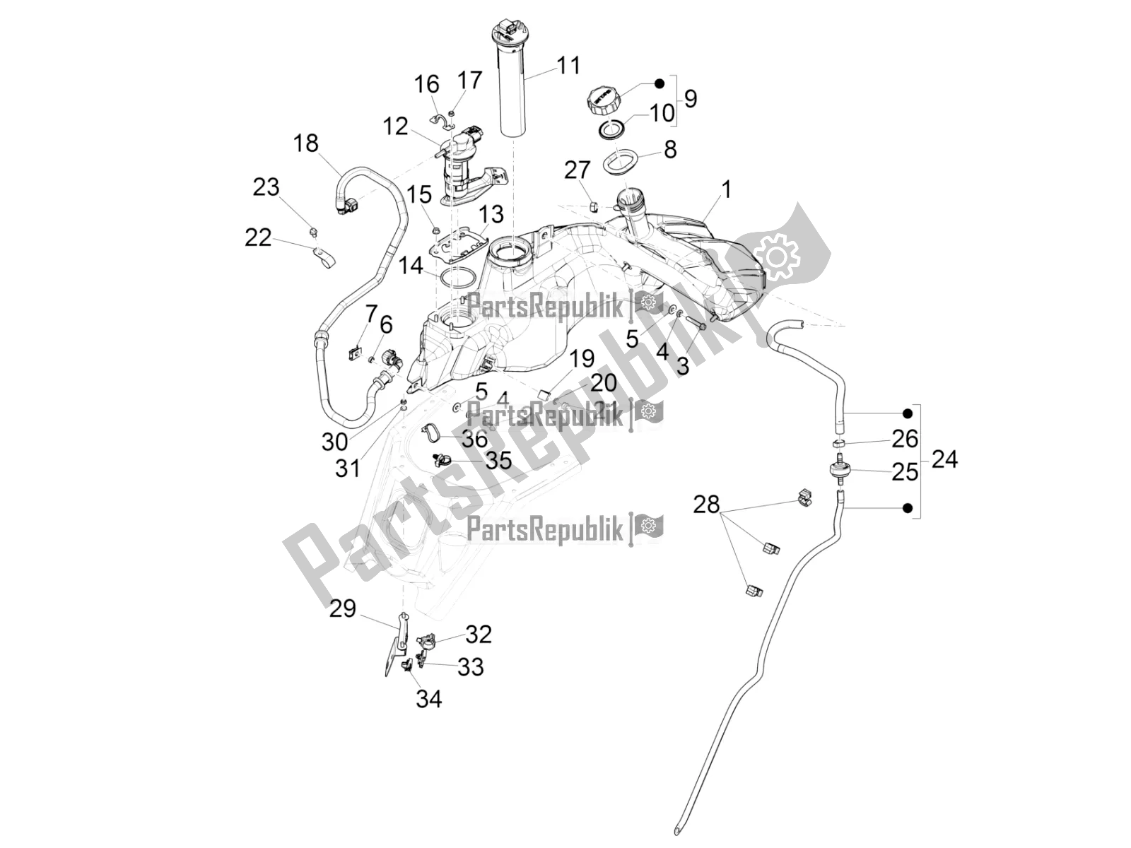 Todas las partes para Depósito De Combustible de Vespa GTS 150 Super 3V IE ABS 2018