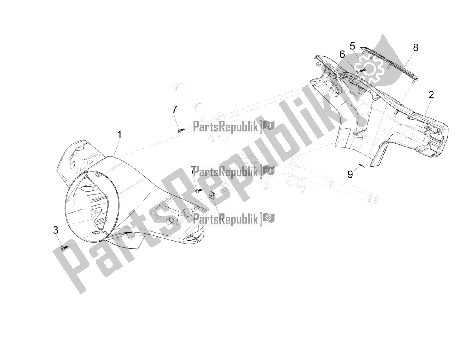 All parts for the Handlebars Coverages of the Vespa GTS 150 Super 3V IE ABS 2018