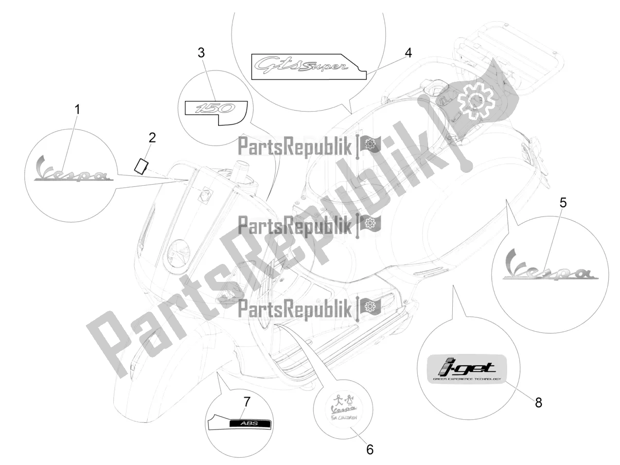 Todas las partes para Placas - Emblemas de Vespa GTS 150 Super 3V IE ABS 2018