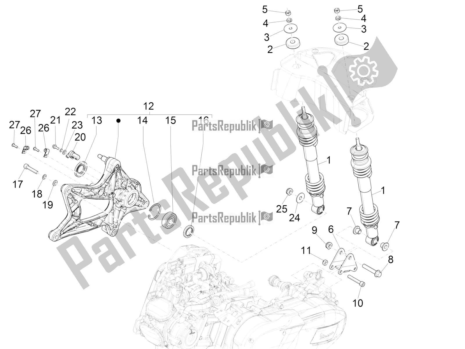 Todas las partes para Suspensión Trasera - Amortiguador / S de Vespa GTS 150 Super 3V IE ABS 2018