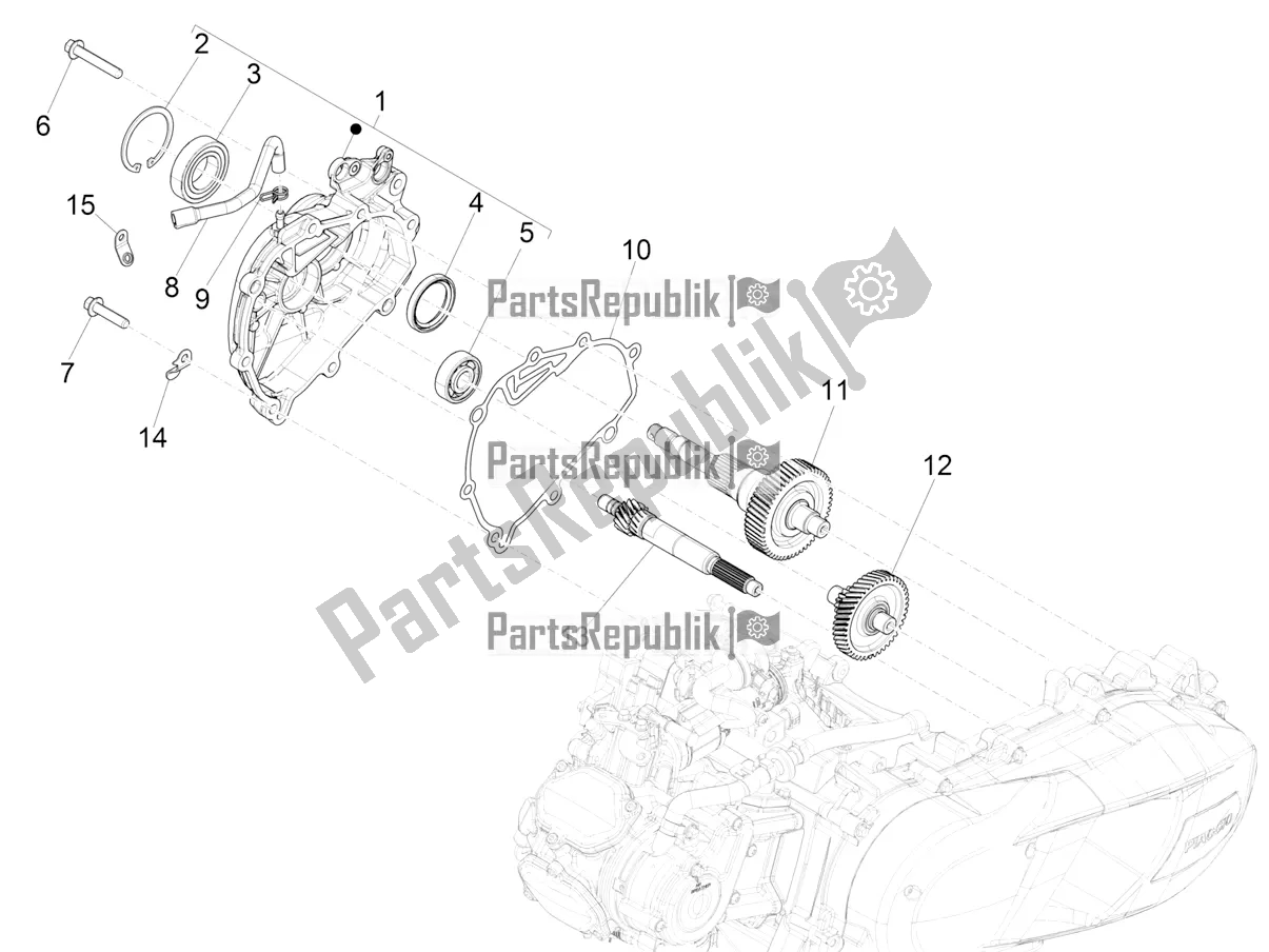 All parts for the Reduction Unit of the Vespa GTS 150 Super 3V IE ABS 2018