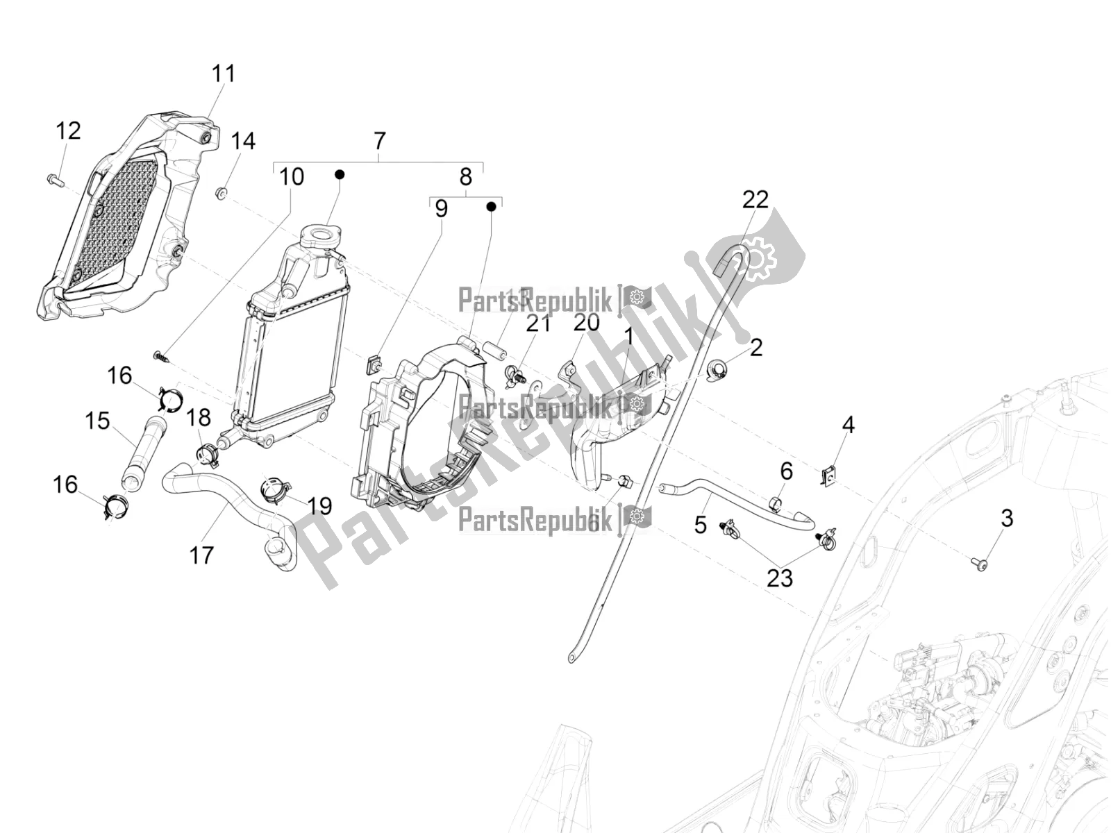 All parts for the Cooling System of the Vespa GTS 150 Super 3V IE ABS 2019
