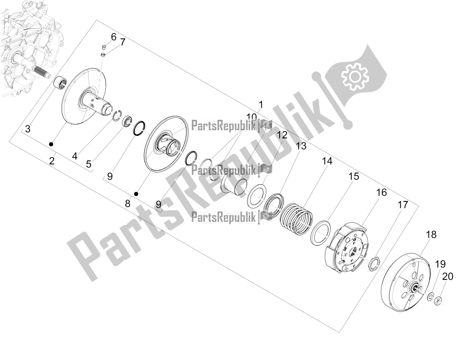 All parts for the Driven Pulley of the Vespa GTS 150 Super 3V IE ABS 2019