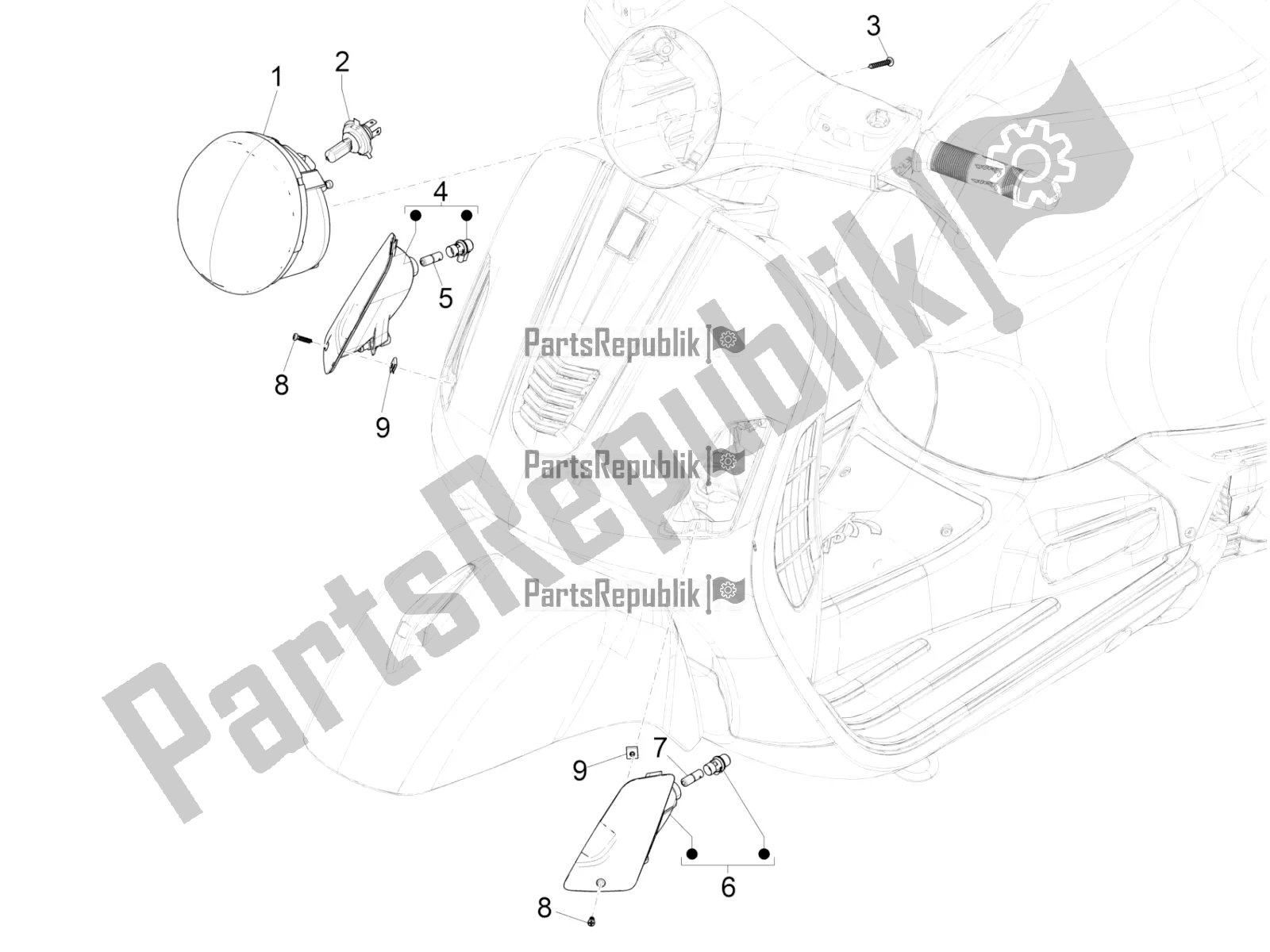 Wszystkie części do Reflektory Przednie - Kierunkowskazy Vespa GTS 150 Super 3V IE ABS 2019