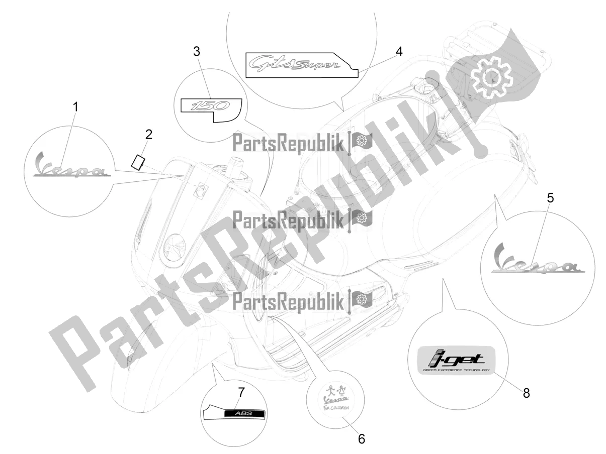 Tutte le parti per il Piatti - Emblemi del Vespa GTS 150 Super 3V IE ABS 2019
